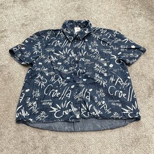 Disney Cruella De Vil Denim Shirt Womens XS Blue Short Sleeve Button Down